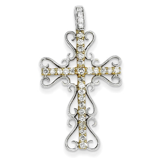 14k two tone gold real diamond filigree cross pendant xp3302aa