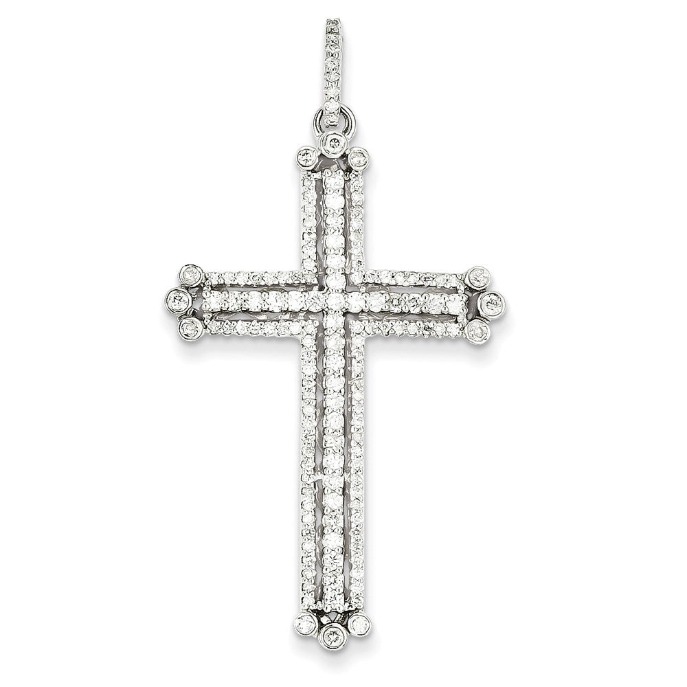 14k white gold real diamond budded cross pendant xp3308aa