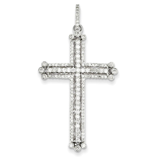 14k white gold real diamond budded cross pendant xp3308aa