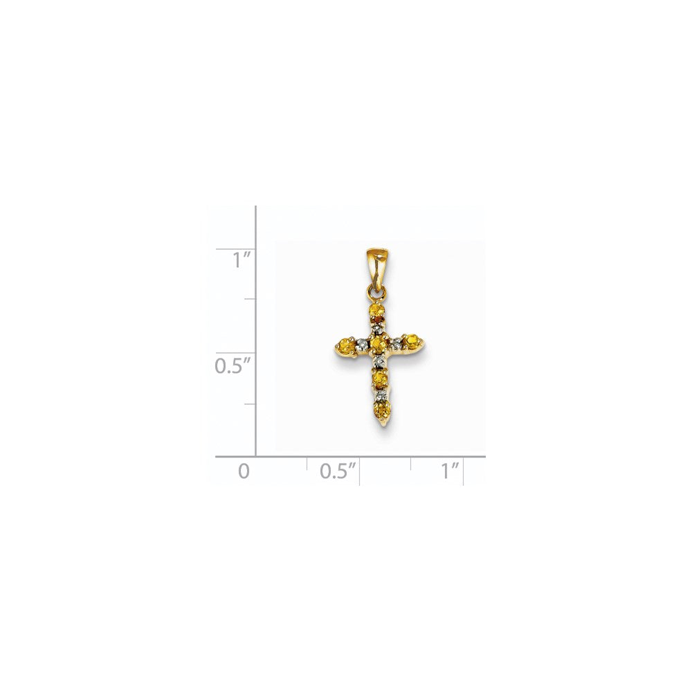 14k Citrine and Diamond Cross Pendant