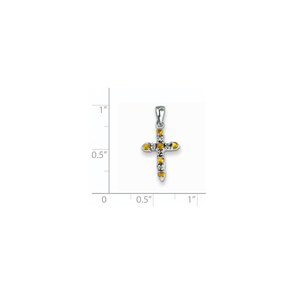 14k White Gold Citrine and Diamond Cross Pendant