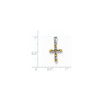 14k White Gold Citrine and Diamond Cross Pendant
