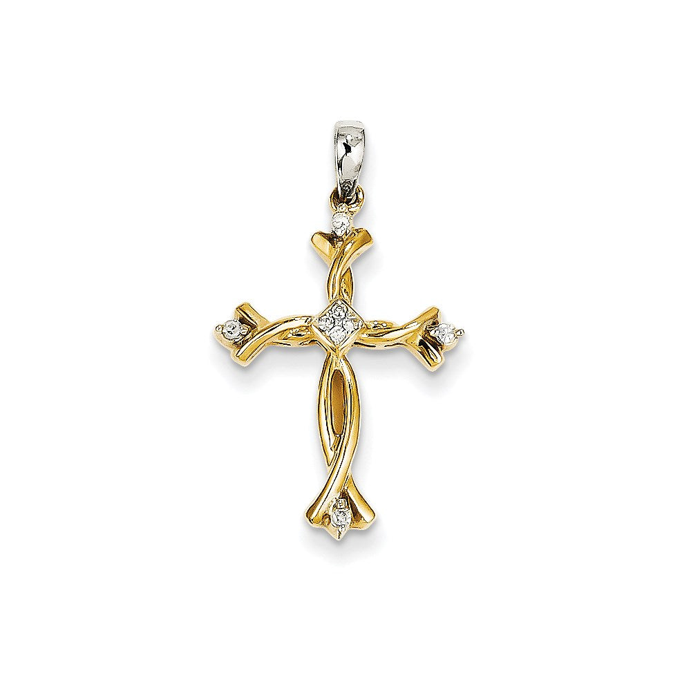 14k two tone gold real diamond cross pendant xp3391a