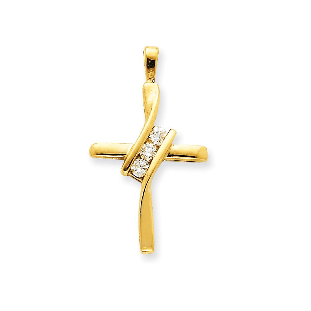 14k yellow gold aa real diamond cross pendant xp3427aa