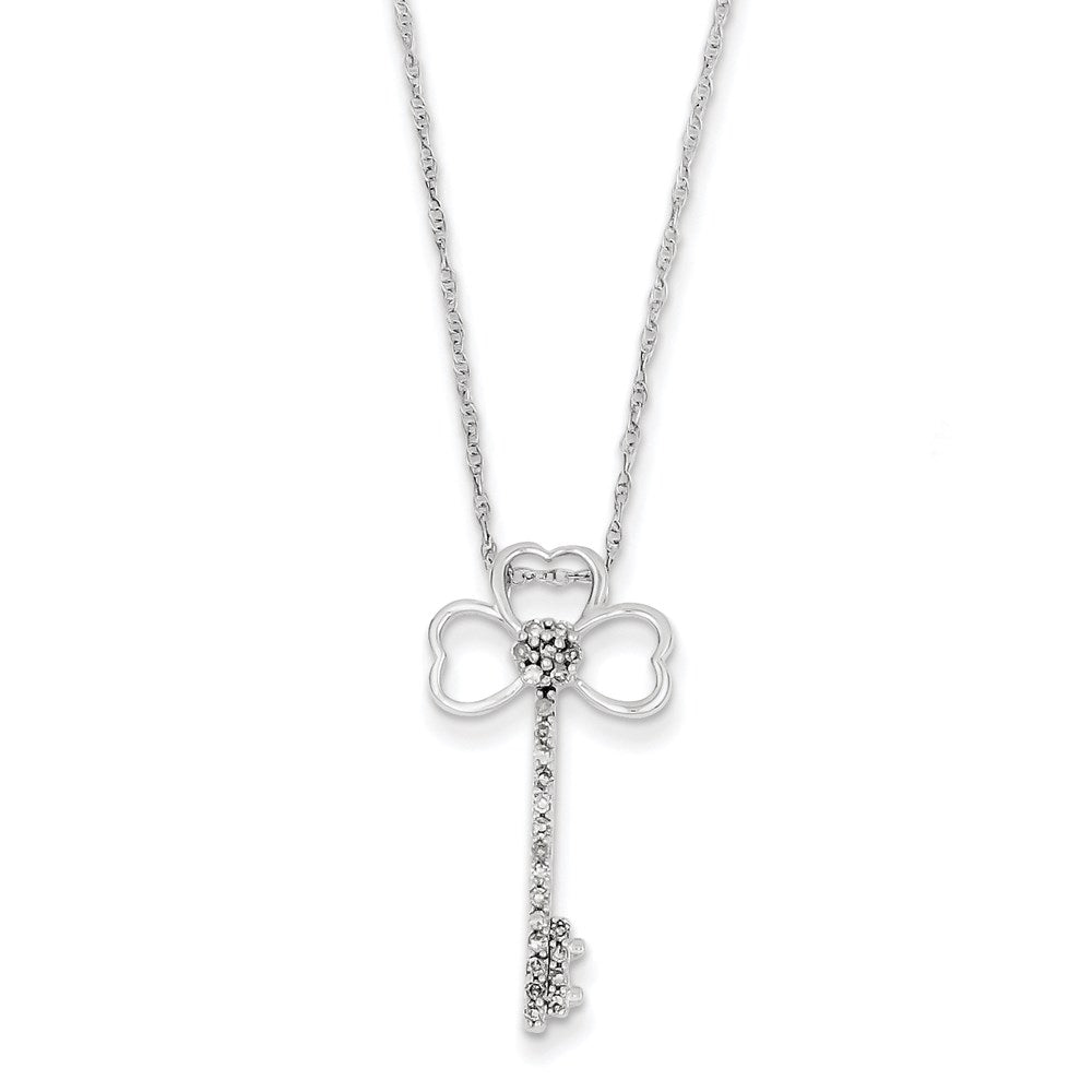 14k white gold clover real diamond key necklace xp3589aa