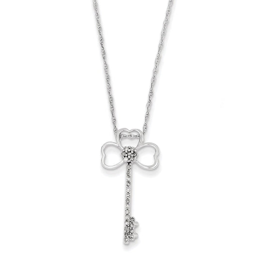 14k white gold clover real diamond key necklace xp3589aa