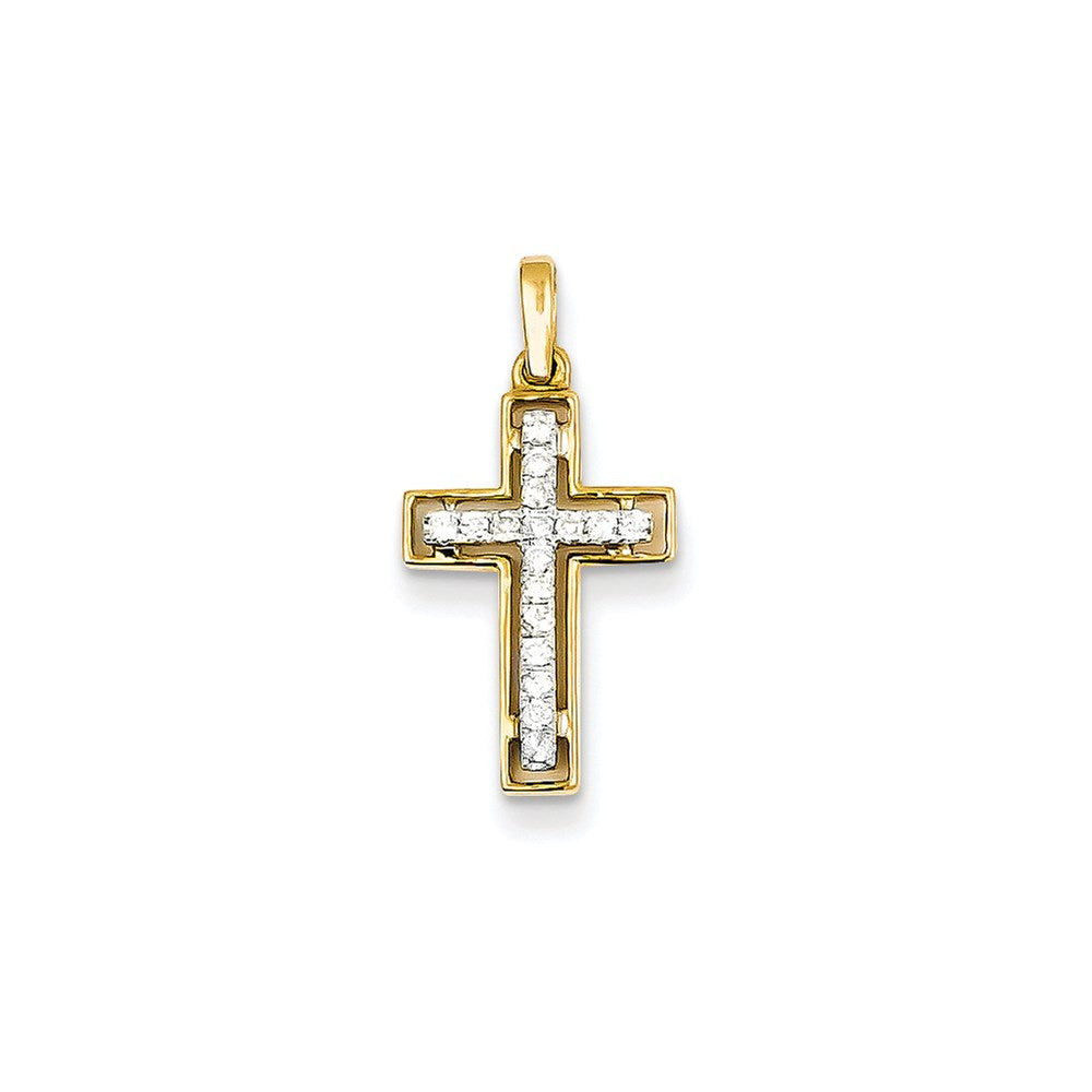 14k two tone gold real diamond cross pendant xp3682aa