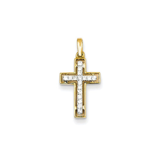 14k two tone gold real diamond cross pendant xp3682aa