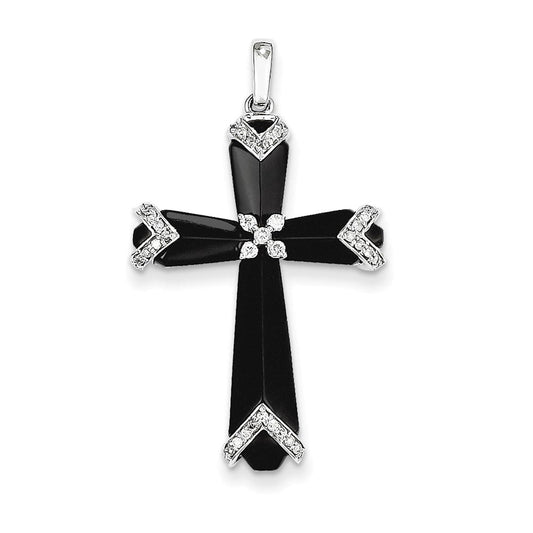 14k white gold black onyx real diamond cross pendant xp3705aa