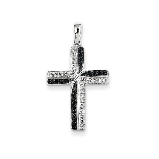 14k white gold black white real diamond cross pendant xp3708aa