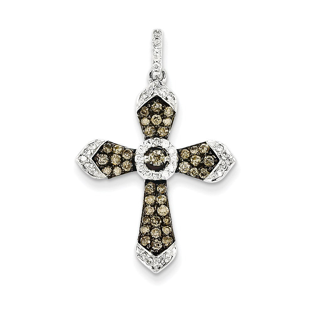 14k white gold blk rhod champagne wh real diamond cross pendant xp3712aa