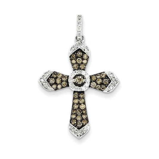 14k white gold blk rhod champagne wh real diamond cross pendant xp3712aa