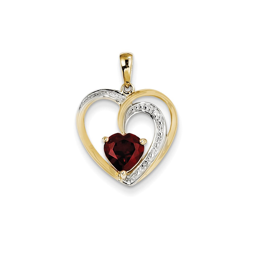 14k yellow gold real diamond and garnet heart pendant xp3887ga aa