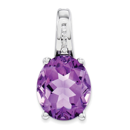 14k White Gold Diamond and Amethyst Oval Pendant