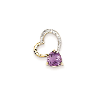 14k yellow gold real diamond and amethyst heart pendant xp3913am aa