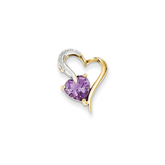 14k yellow gold real diamond and amethyst heart pendant xp3915am aa