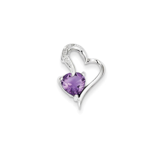 14k white gold real diamond and amethyst heart pendant xp3916am aa