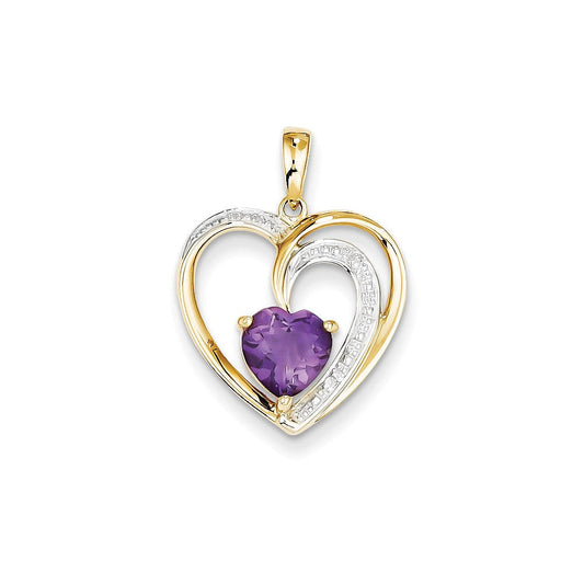 14k yellow gold real diamond and amethyst heart pendant xp3917am aa