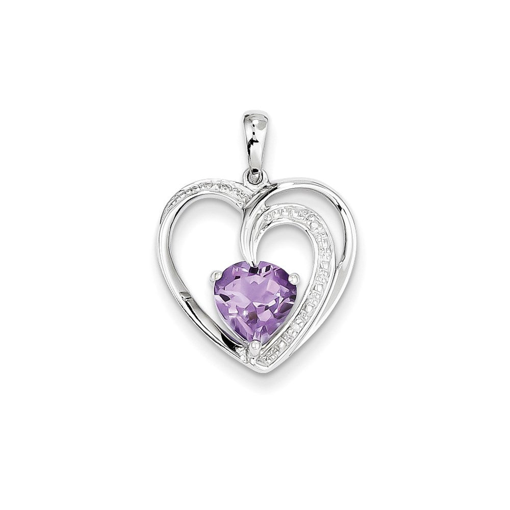 14k white gold real diamond and amethyst heart pendant xp3918am aa