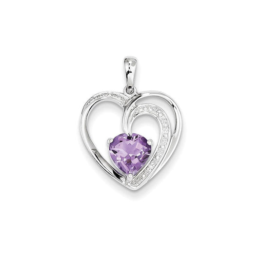 14k white gold real diamond and amethyst heart pendant xp3918am aa