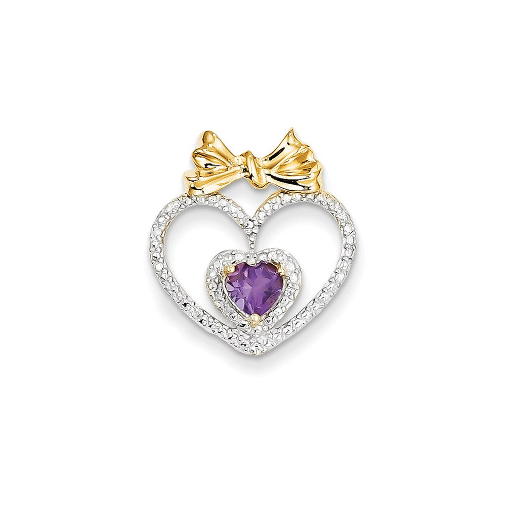 14k yellow gold real diamond and amethyst heart pendant xp3920am aa
