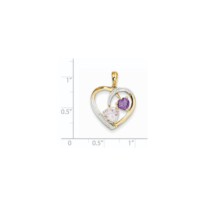 14k Diamond and Pink Quartz and Amethyst Heart Pendant