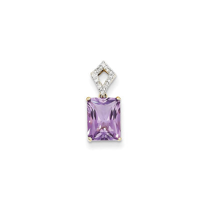 14k Diamond and Amethyst Rectangle Pendant