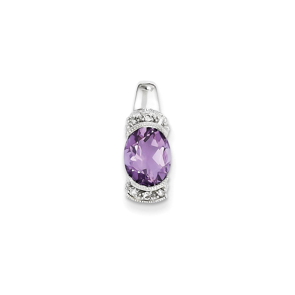 14k white gold real diamond and amethyst oval pendant xp3927am aa