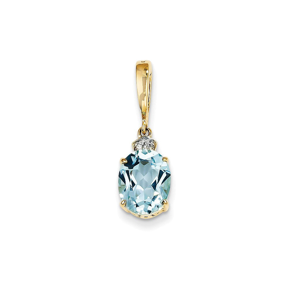 14k yellow gold real diamond and blue topaz oval pendant xp3940bt aa