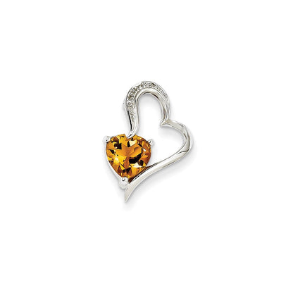 14k white gold real diamond and citrine heart pendant xp3982ci aa