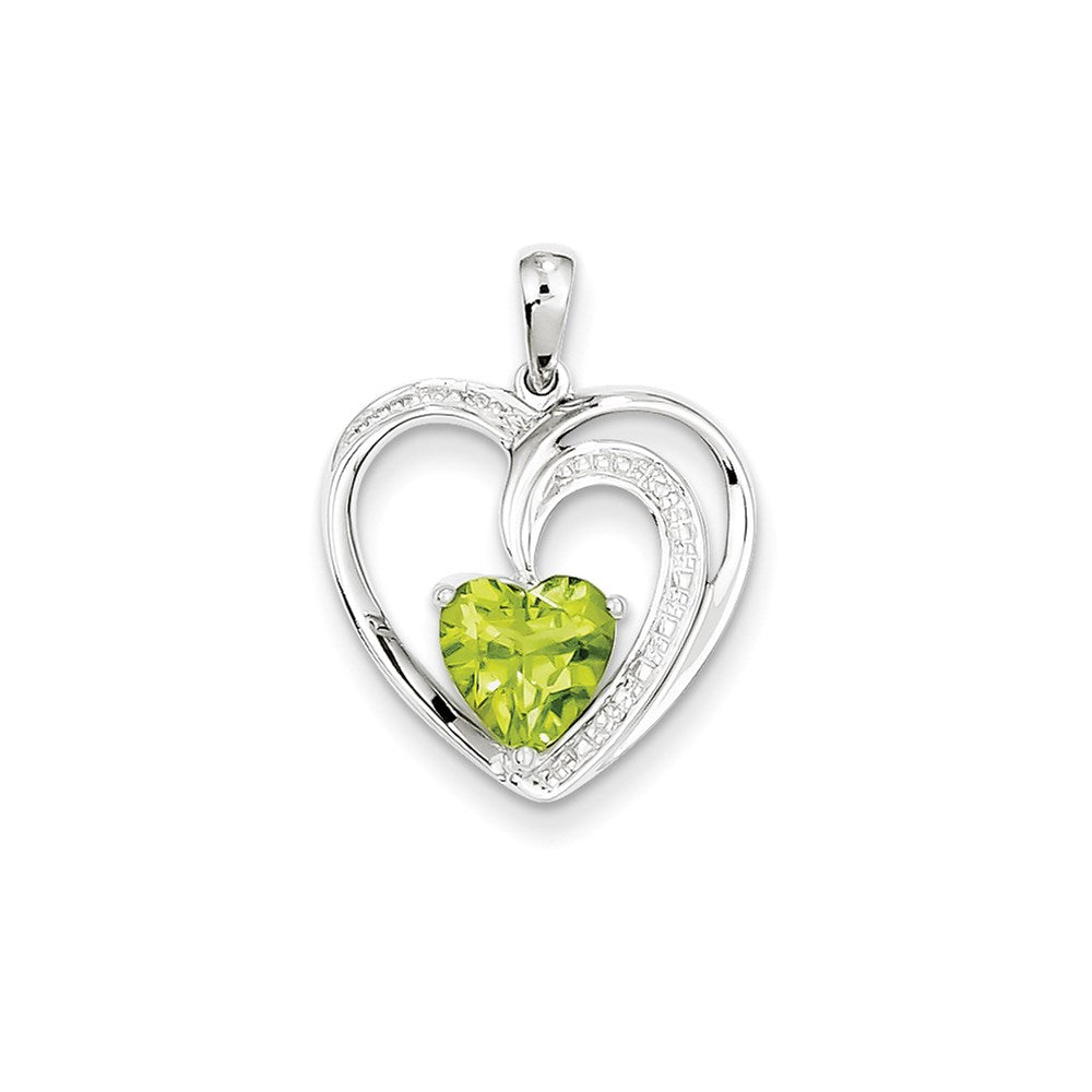 14k white gold real diamond and peridot heart pendant xp4022pe aa
