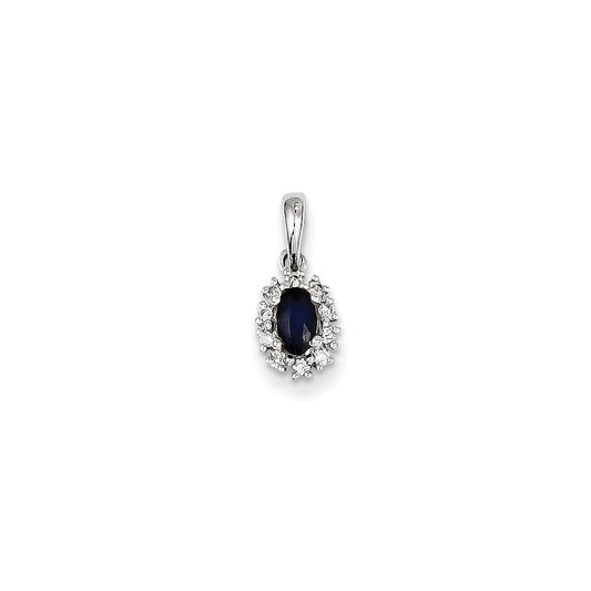 14k white gold real diamond sapphire oval pendant xp4111s aa