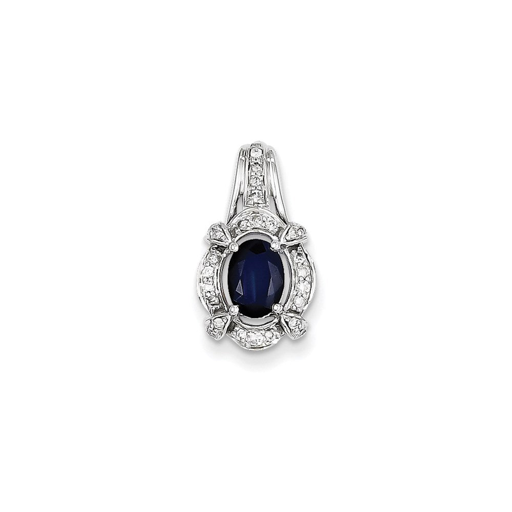 14k white gold real diamond sapphire oval pendant xp4126s aa