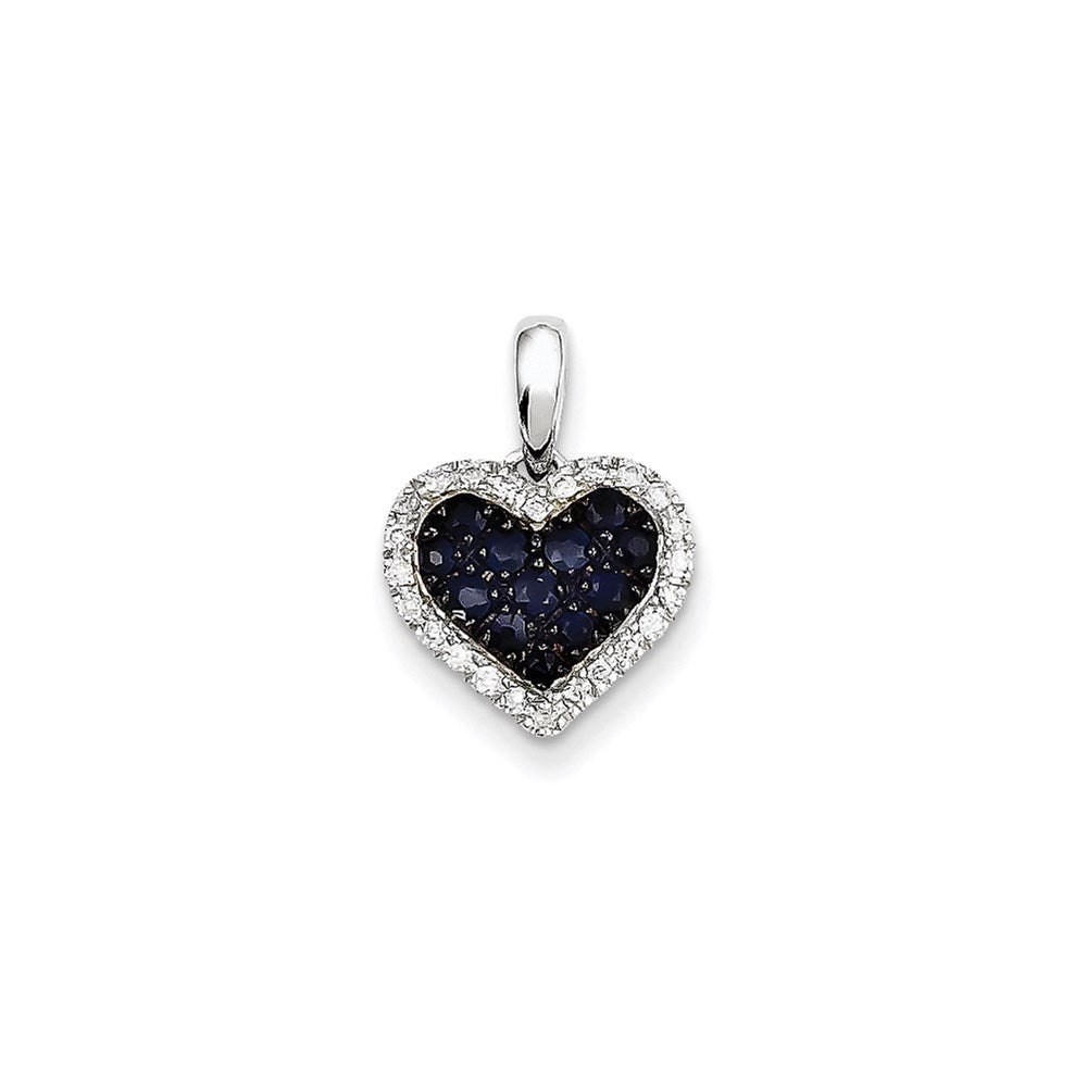 14k white gold real diamond sapphire heart pendant xp4133s aa