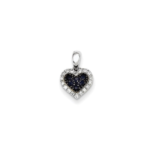 14k white gold real diamond sapphire heart pendant xp4134s aa