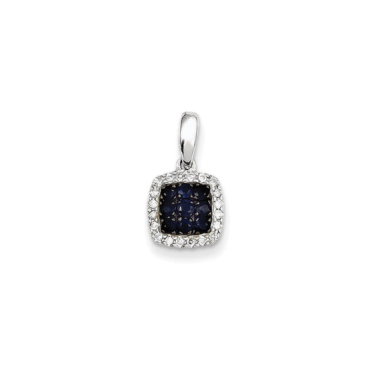 14k white gold real diamond sapphire square pendant xp4136s aa