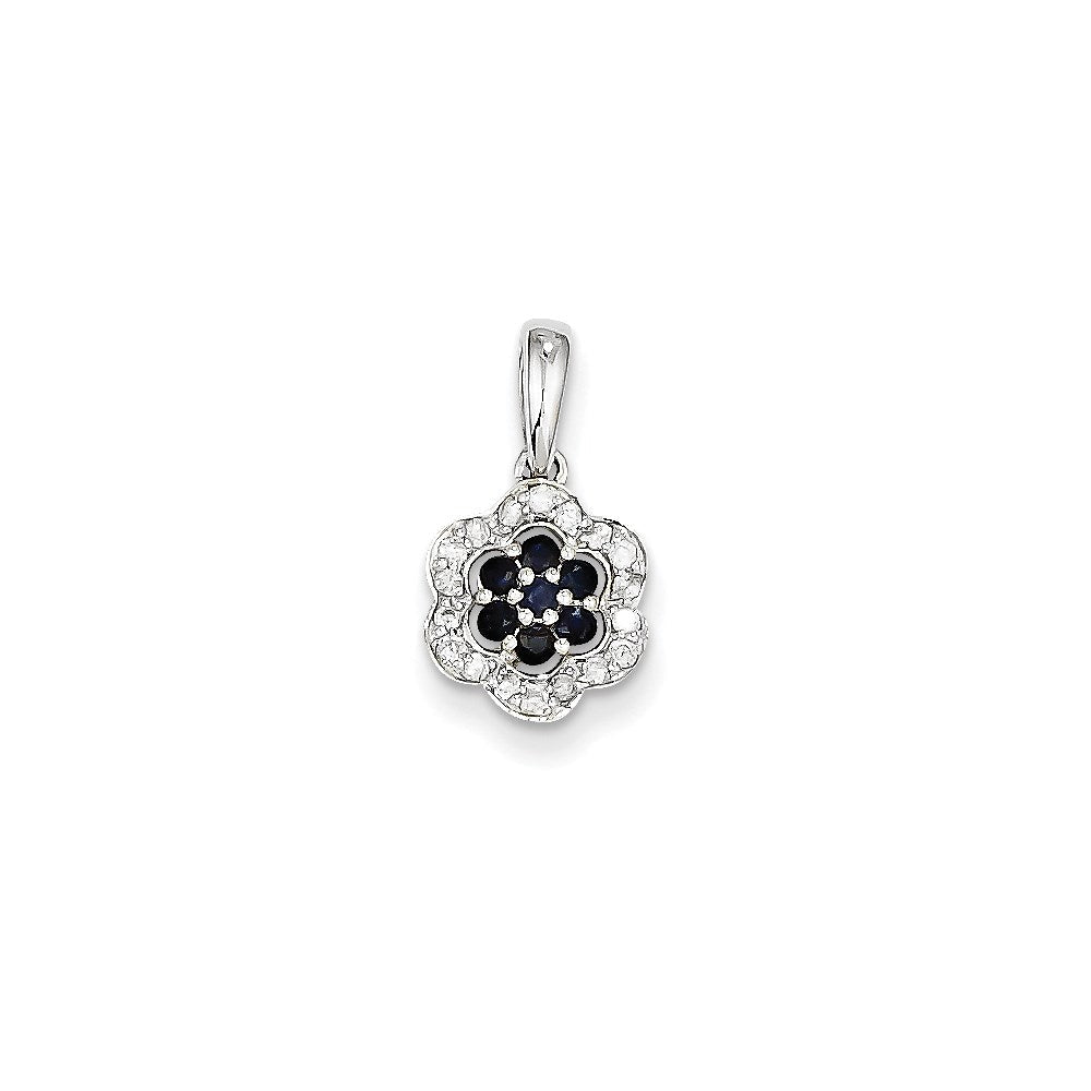14k white gold real diamond sapphire flower pendant xp4140s aa