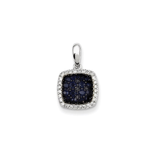14K White Gold Diamond and Sapphire Pendant