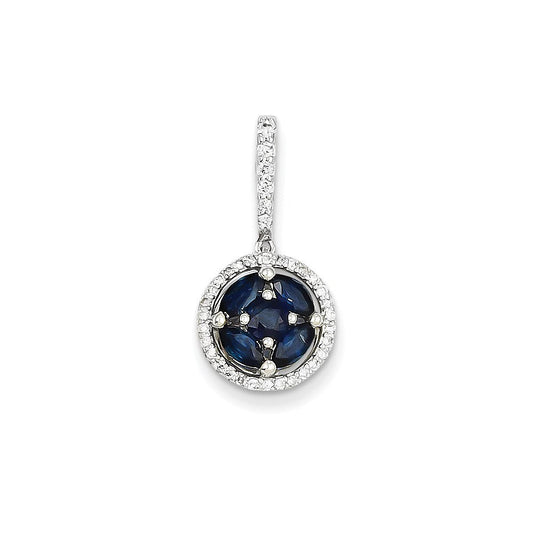 14k white gold real diamond sapphire circle pendant xp4148s aa