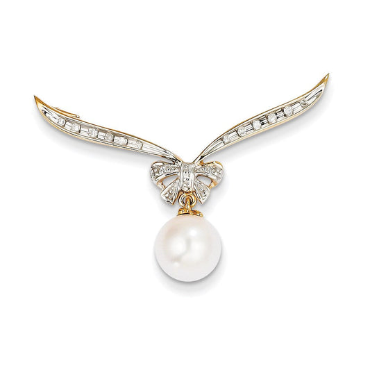 14k yellow gold real diamond and fw cultured pearl slide pendant xp4151aa