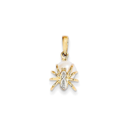14k yellow gold real diamond and 7 8mm fw cultured pearl spider pendant xp4152