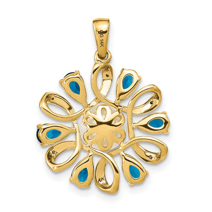 14k Diamond and 6 7mm Button FW Cultured Pearl/London Blue Topaz Pendant