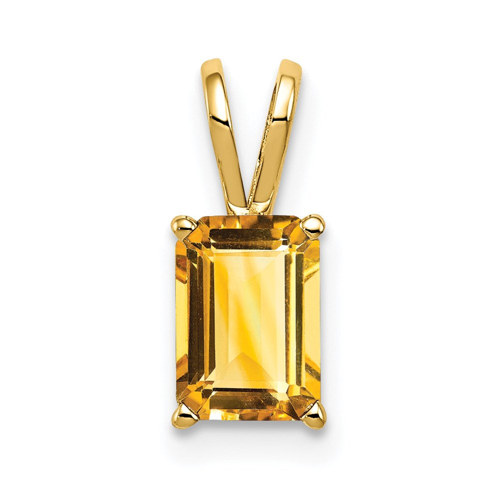 14k yellow gold 7x5mm emerald cut citrine pendant xp420ci