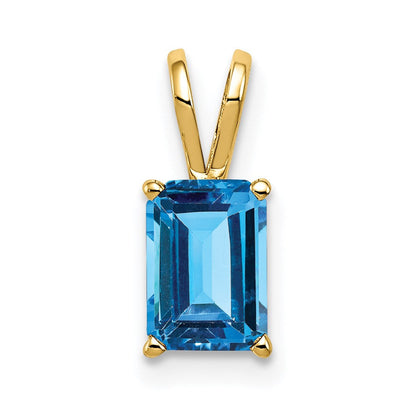 14k yellow gold 8x6mm emerald cut blue topaz pendant xp421bt