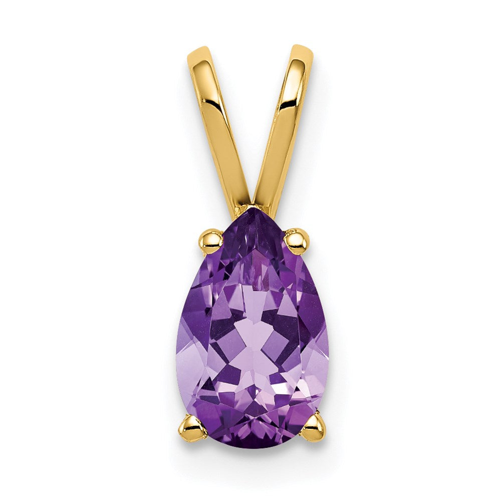 14k yellow gold 8x5mm pear amethyst checker pendant xp425ac