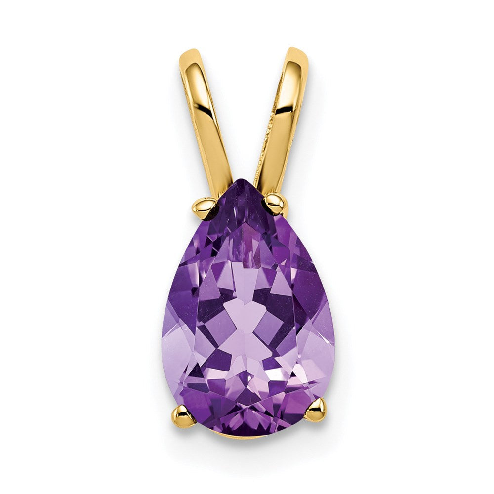 14k yellow gold 9x6mm pear amethyst checker pendant xp426ac