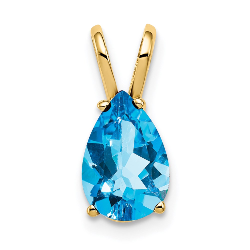 14k yellow gold 9x6mm pear blue topaz checker pendant xp426bc