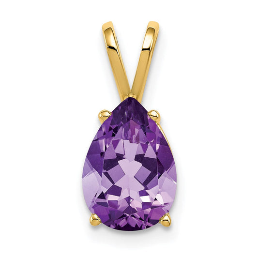 14k yellow gold 10x7mm pear amethyst checker pendant xp427ac