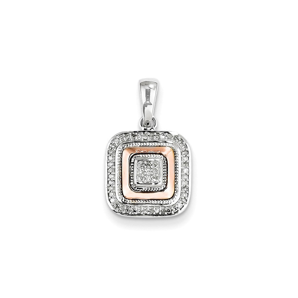 14k white gold rose rhodium real diamond square pendant xp4306aa