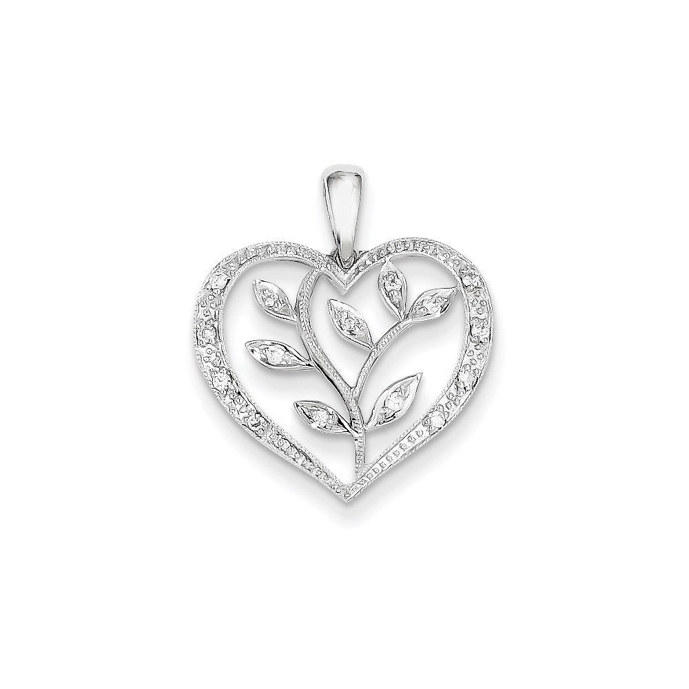14k white gold real diamond heart w leaves pendant xp4397aa
